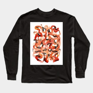 Abstract Red and Black Watercolor Painting | Twisted Leaves and Ribbons Long Sleeve T-Shirt